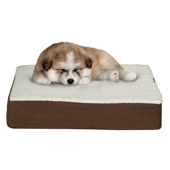 PETMAKER 20x15 Orthopedic Dog Bed with Memory Foam and Sherpa Cover, Brown