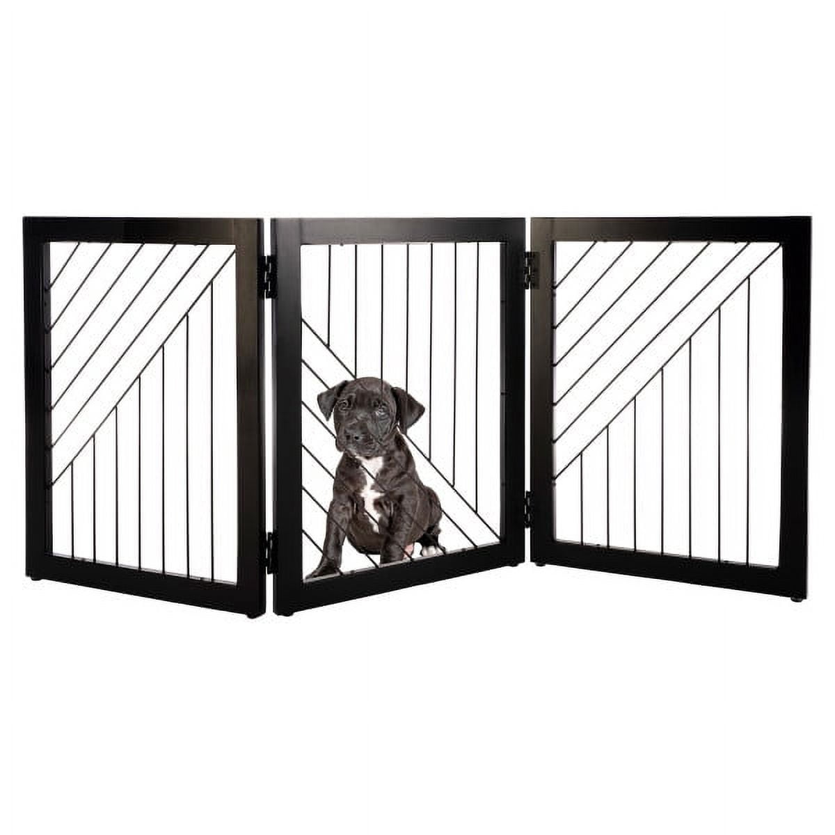 PETMAKER 3 Panel 24 Inch Freestanding Foldable Pet Gate for Stairs Black