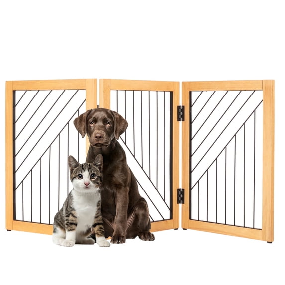 PETMAKER 3-Panel 24-Inch Freestanding Foldable Pet Gate for Stairs, Natural