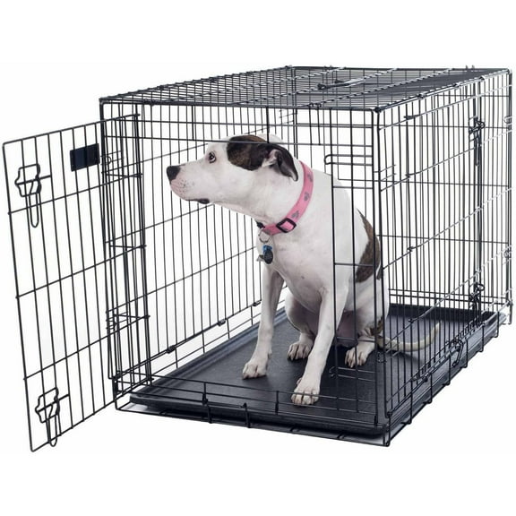 36-inch Dog Crate - Double Door Pet Kennel with Divider Panel - Foldable Dog Cage with Carry Handle for Portability and Storage by PETMAKER (Black)