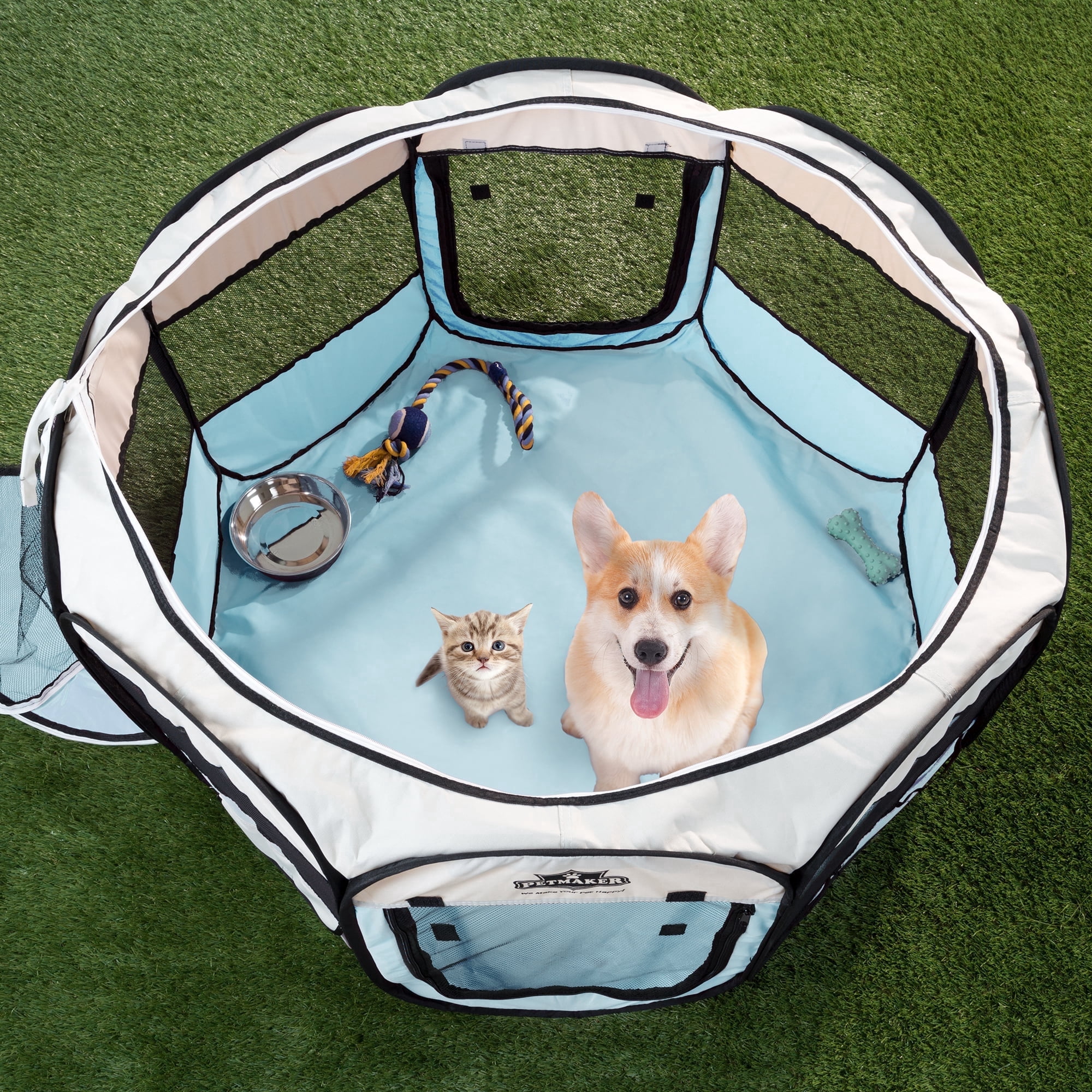 Portable Pop Up Pet Play Pen with carrying bag, 38"H, Blue