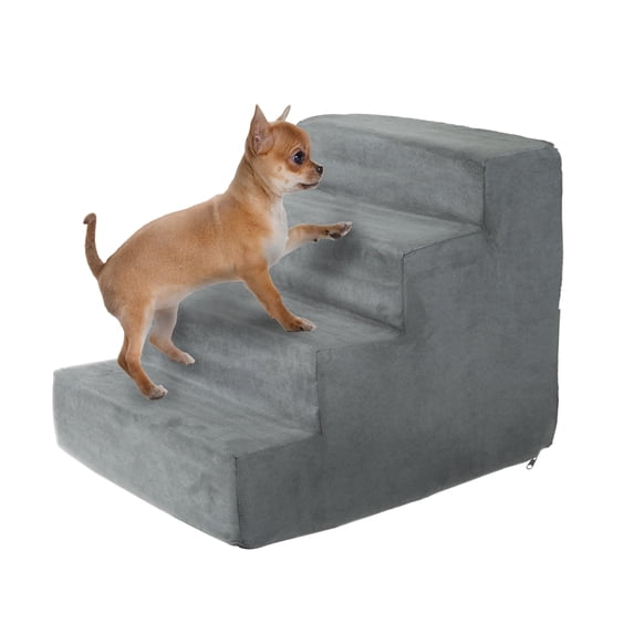 PETMAKER 4-Step Pet Stairs with Removable Zippered Microfiber Cover, Gray