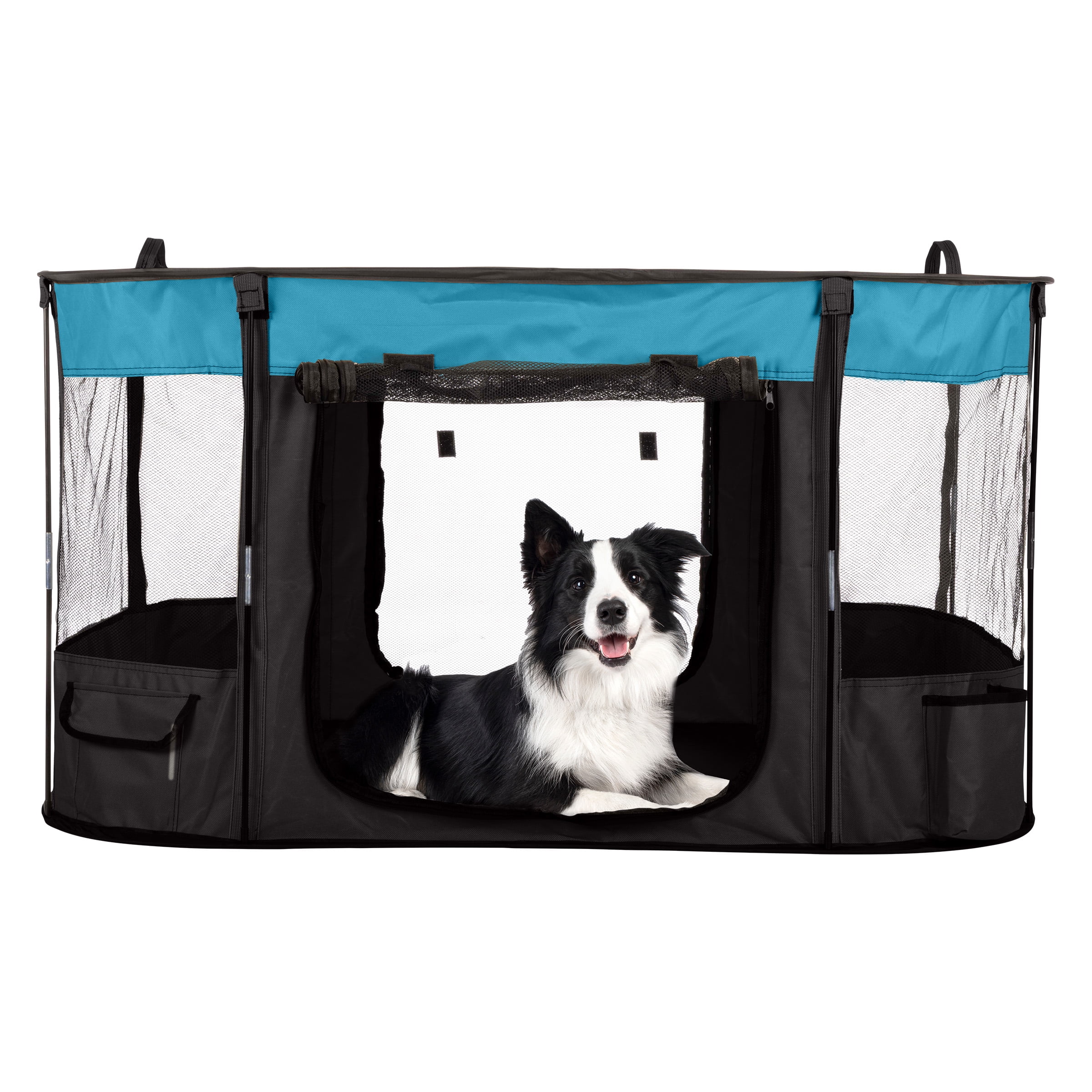 PETMAKER 43x34x23in Dog Playpen with Mesh Windows and Zippered Doors (Blue)