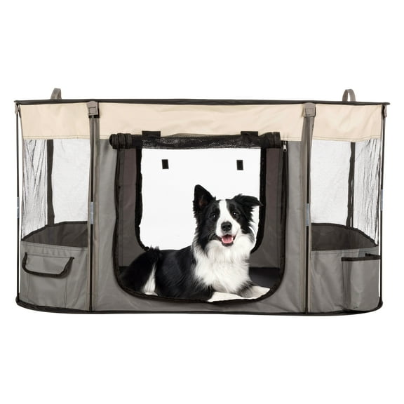 PETMAKER 43x34x23in Dog Playpen with Mesh Windows and Zippered Doors (Gray)