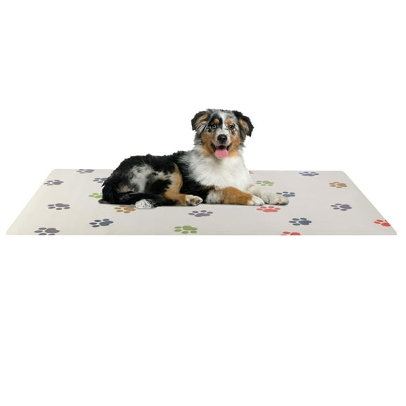 PETMAKER 55x28 Extra Large PVC Dog Mat for Food and Water, Crate Pad and Floor Protector, Paw Prints