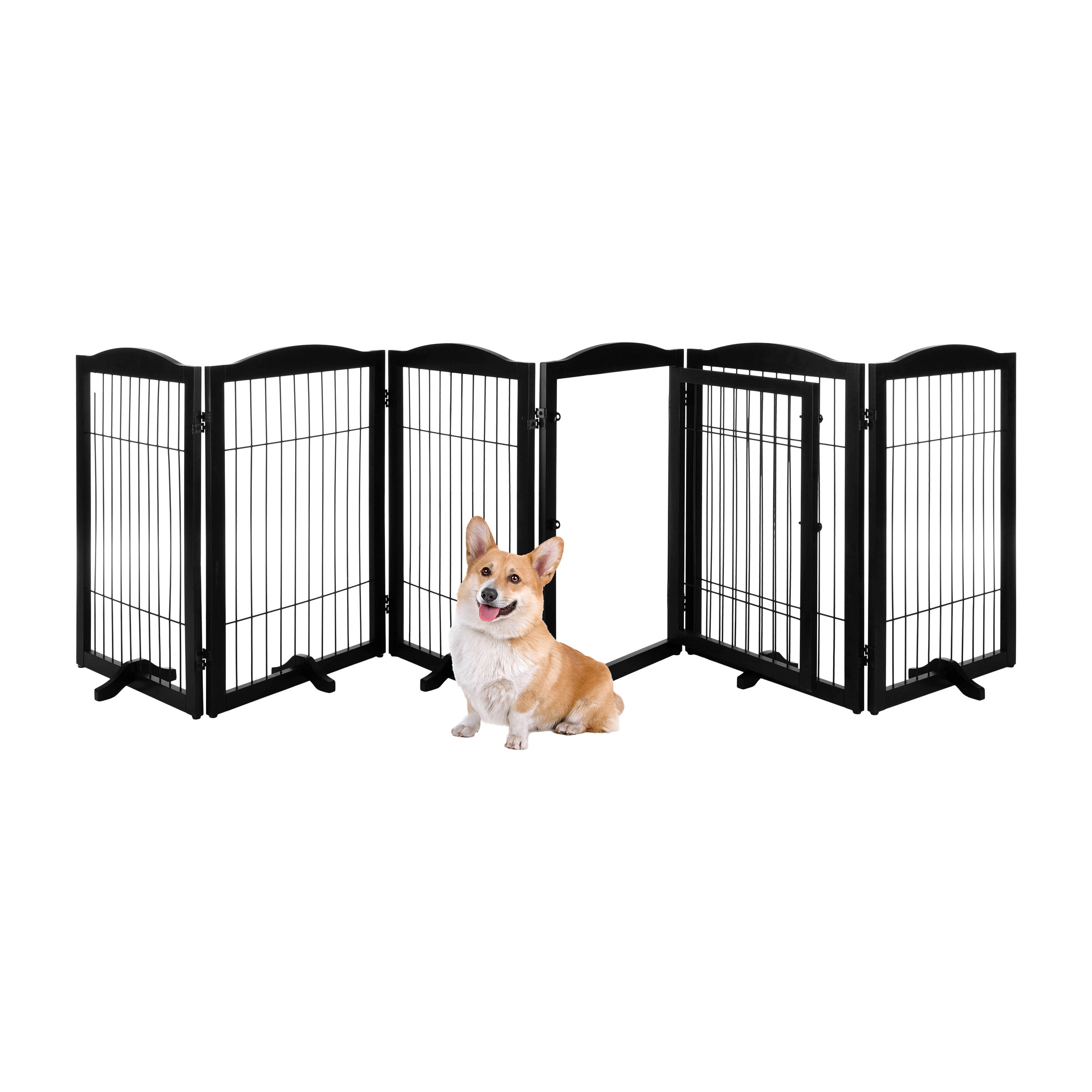 Black Solid Wood and Metal Freestanding Pet Gate