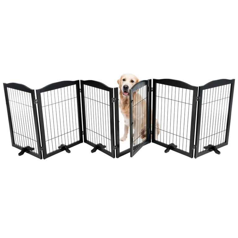 Free Shipping PETMAKER 6 Panel Freestanding Foldable Pet Gate with Support Feet Black Walmart
