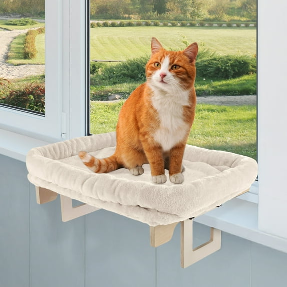 PETMAKER Cat Bed for Window Sill - Cat Window Perch with Bolster (Cream)