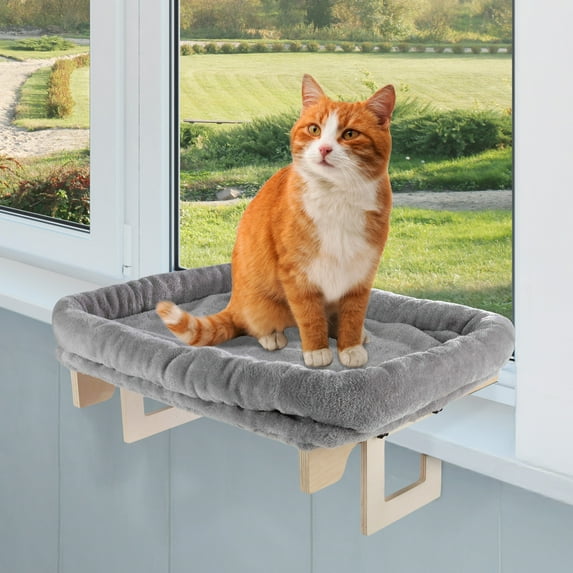 PETMAKER Cat Bed for Window Sill - Cat Window Perch with Bolster (Gray)