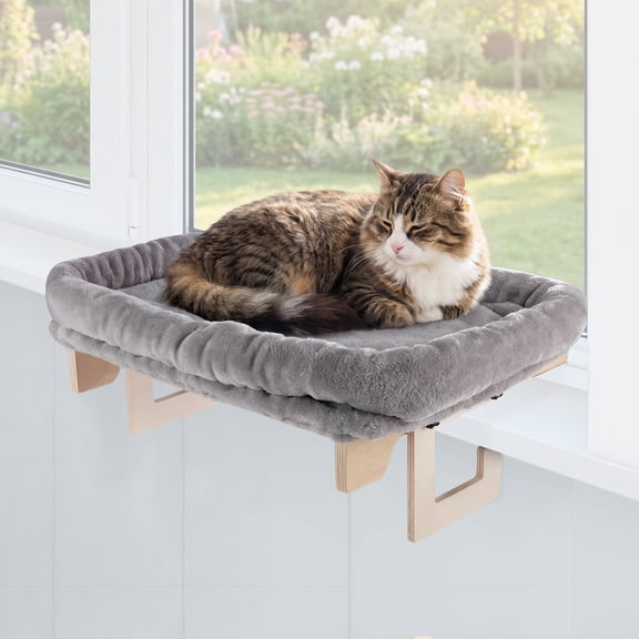 PETMAKER Cat Bed for Window Sill - Cat Window Perch with Bolster (Gray)