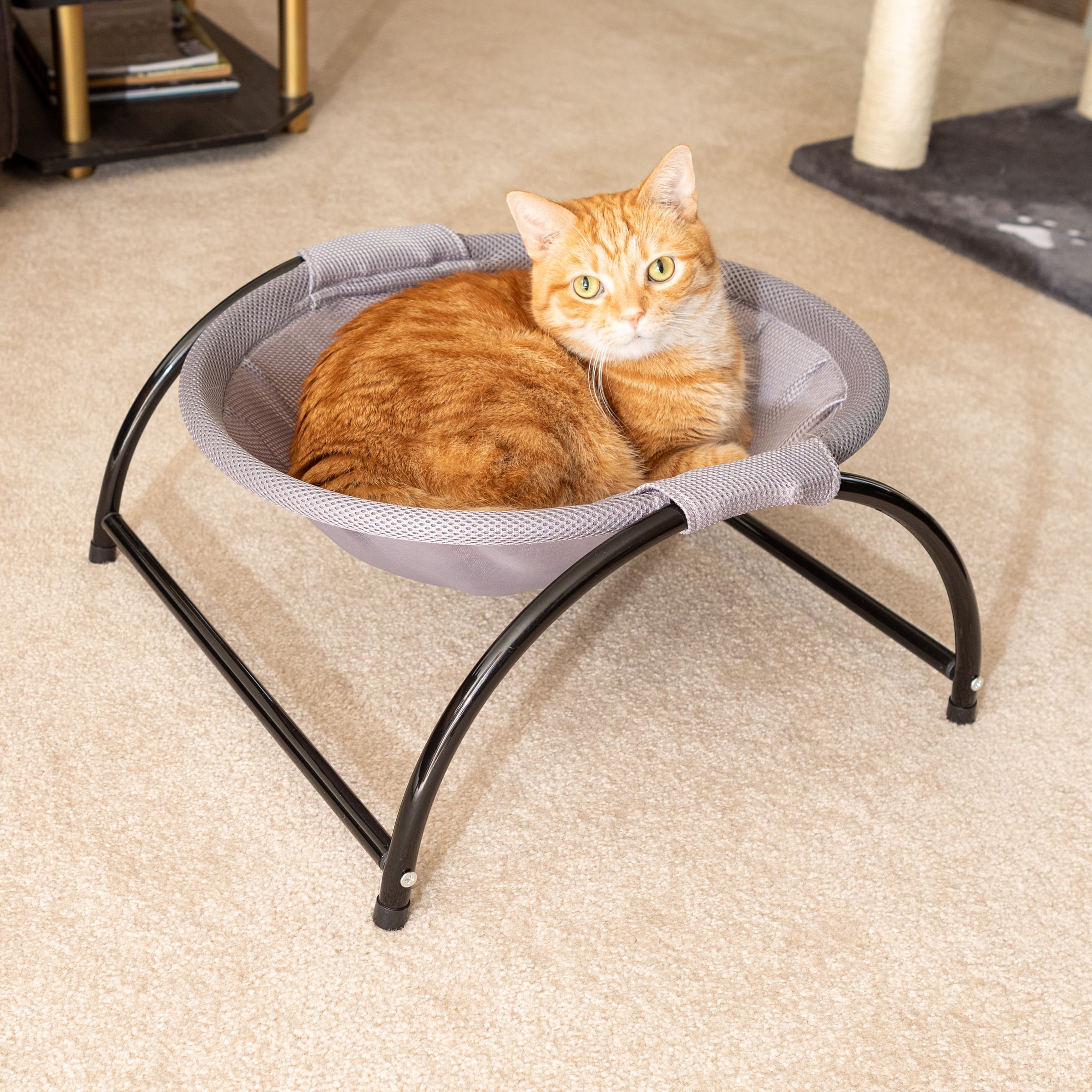 Small Gray Mesh Cat Hammock with Metal Frame