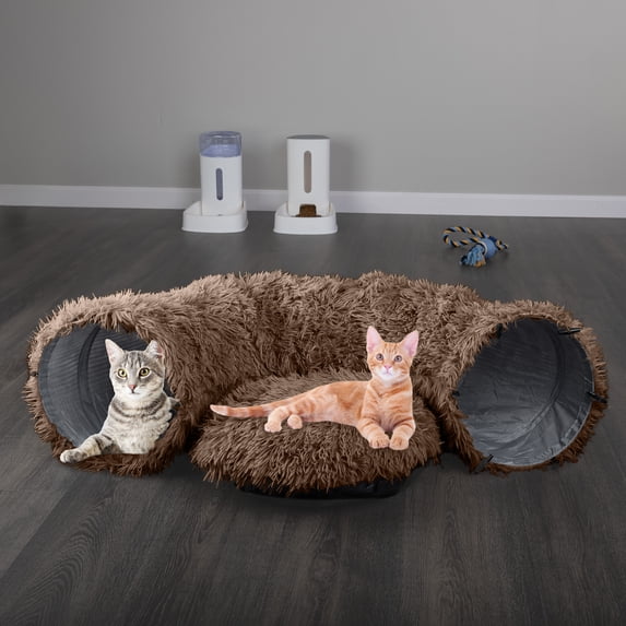 PETMAKER Cat Tunnel with Cat Bed - Multifunctional Cat Tunnel Bed, Brown