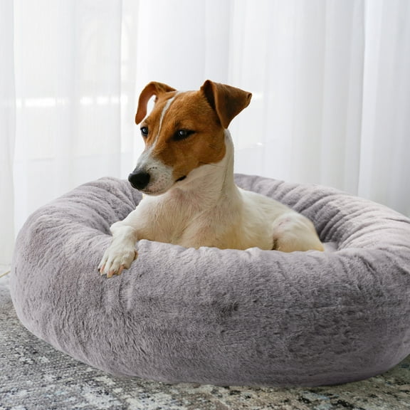 PETMAKER Dog Bed - Calming, Anti-Anxiety, Self Warming Washable Donut Dog Bed and Cat Bed for Small Pets (Gray)