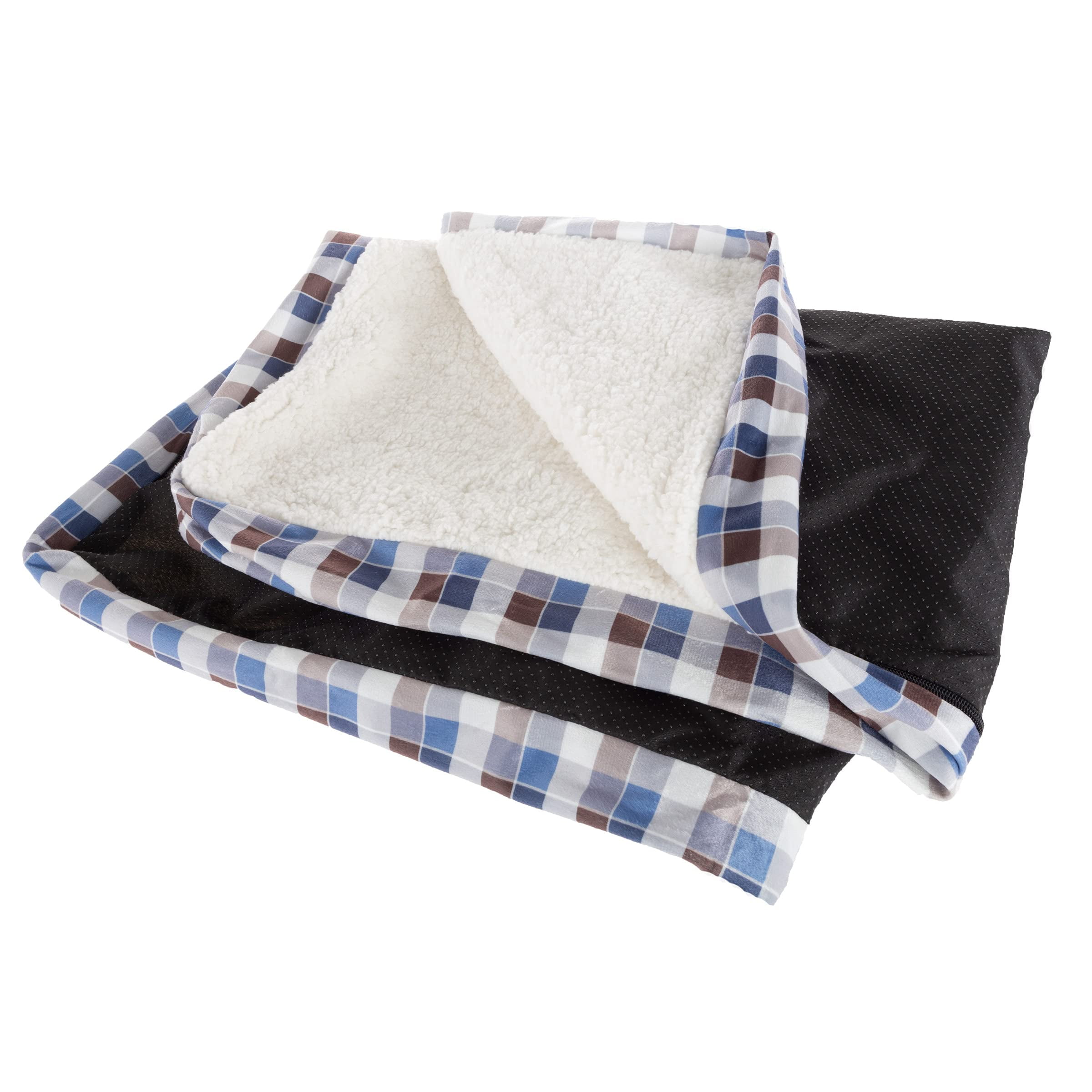Medium Multicolored Plaid Memory Foam Dog Bed Cover with Sherpa Top
