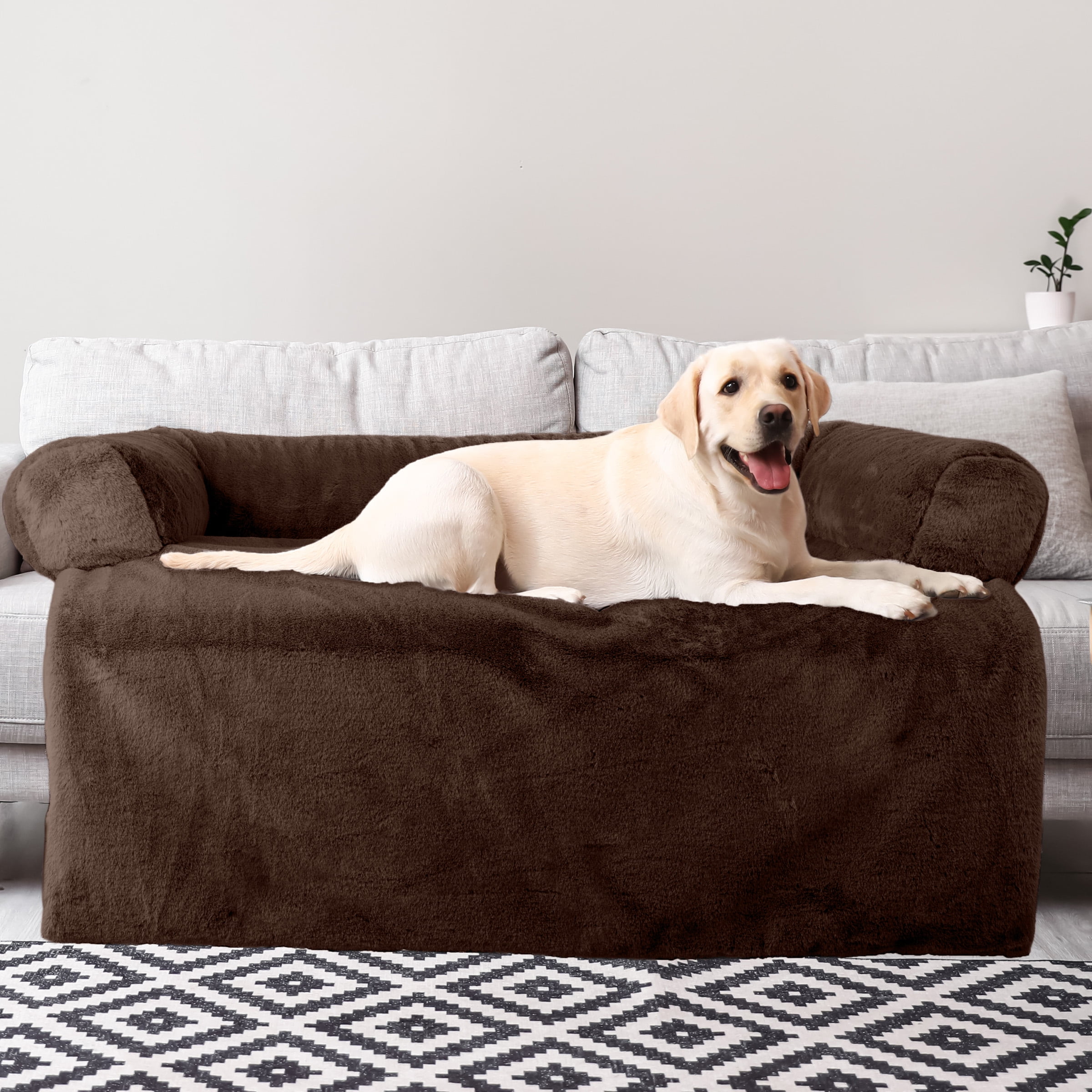 Petmaker 36" Dark Brown Plush Dog Bed with Memory Foam Bolster