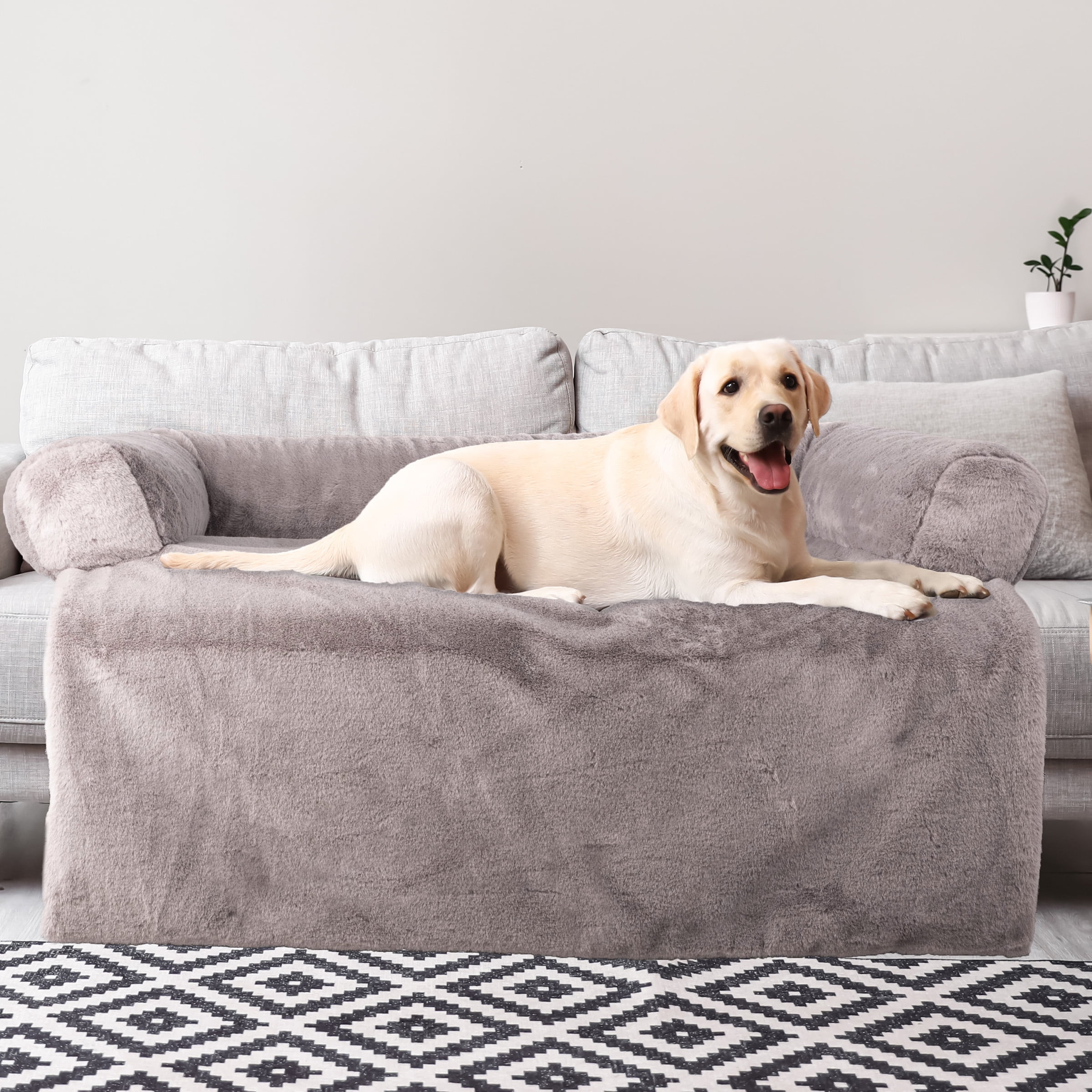 36" Gray Plush Polyester Dog Bed with Bolster