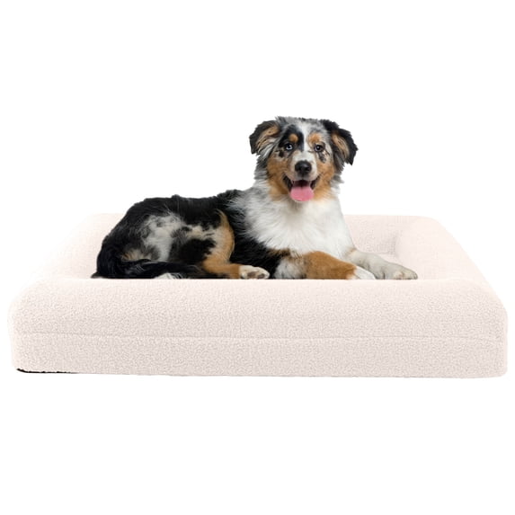 PETMAKER Dog Bed with Bolster, Nonslip Bottom, and Washable Cover (Cream)