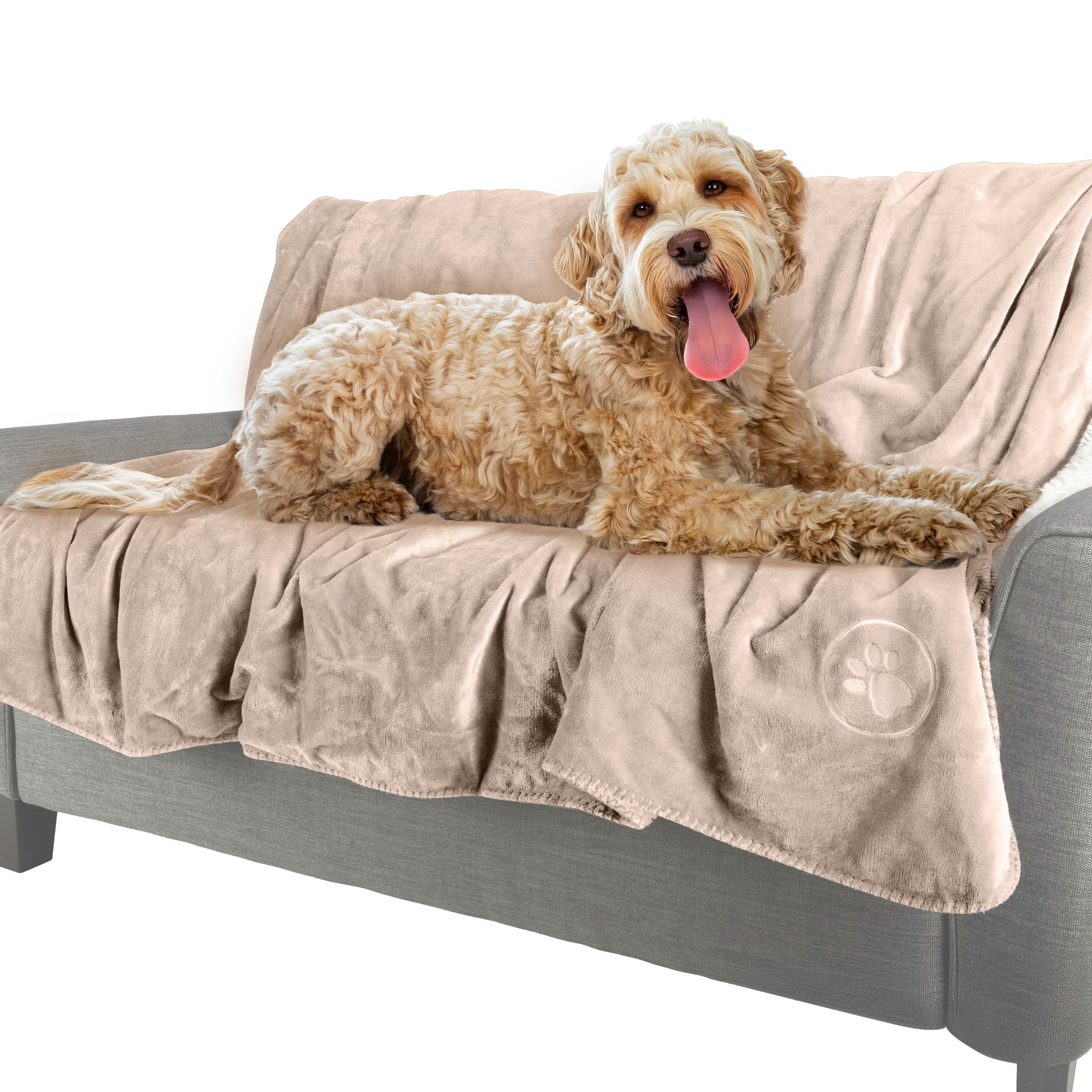 PETMAKER Dog Blanket - 60x80in Sherpa Blanket for Bed, Couch, or Car (Tan)