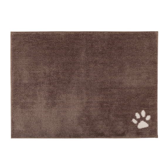 PETMAKER Dog Rugs for Muddy Paws Paw Print Brown Microfiber and Thermoplastic Rubber Indoor Doormats, 36" x 26", Machine Washable