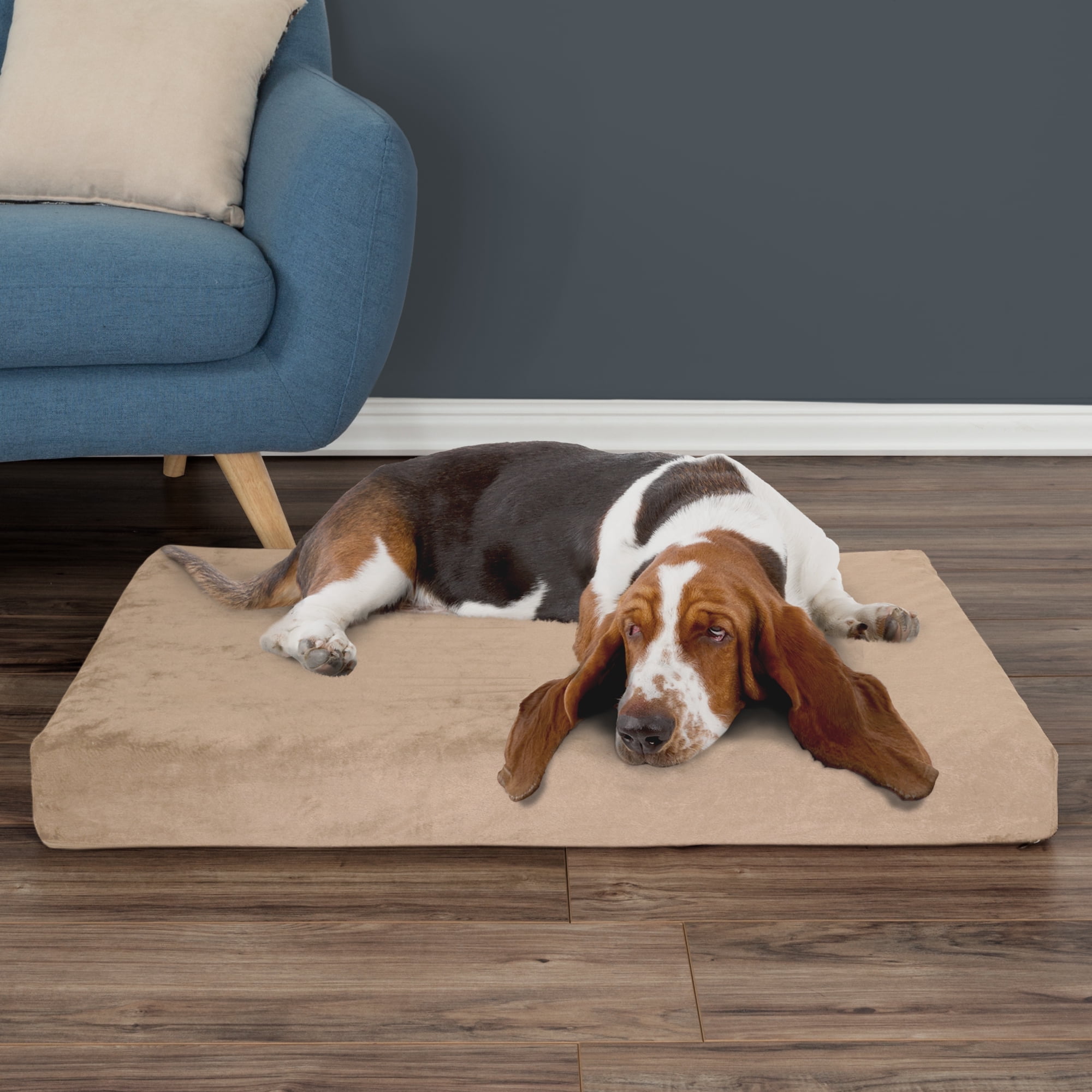 PETMAKER 37x24 Memory Foam Dog Bed with Removeable Washable Cover (Tan)