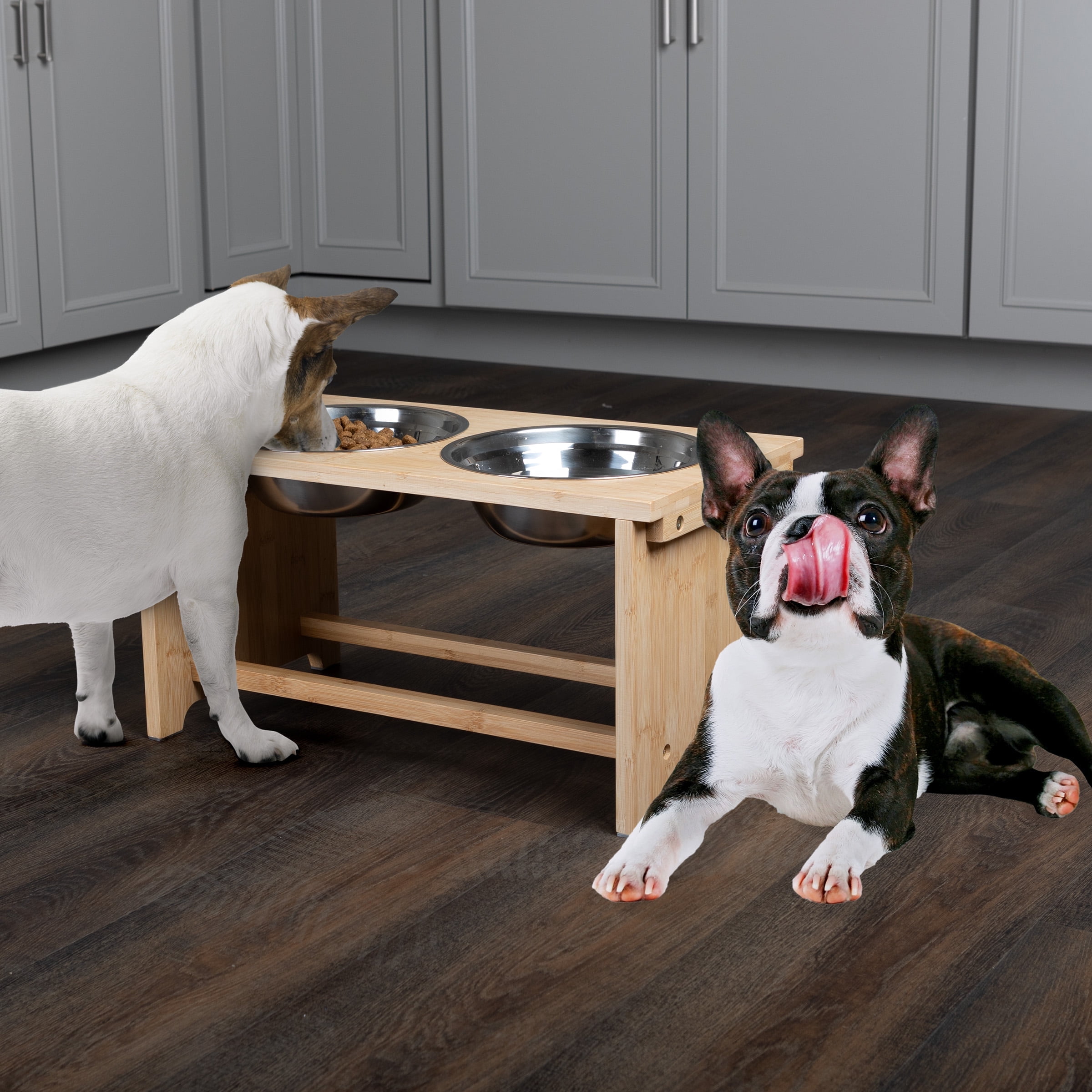 PETMAKER Elevated Dog Bowls with 10-Inch Tall Bamboo Raised Stand