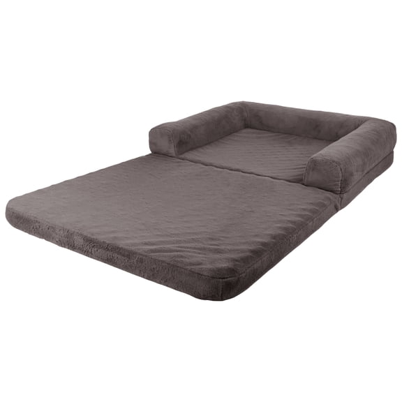 PETMAKER Human Dog Bed with Water-Resistant Fluffy Faux Fur Washable Cover (Gray)