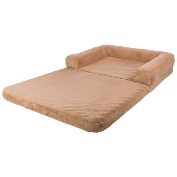 PETMAKER Human Dog Bed with Water-Resistant Fluffy Faux Fur Washable Cover (Light Brown)