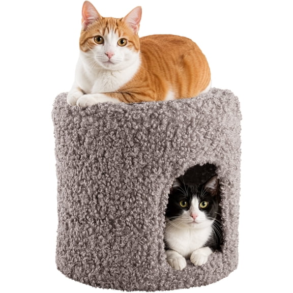 PETMAKER Indoor Cat House Ottoman Foot Rest with Lamb Wool Fabric and Cushioned Top (Gray)