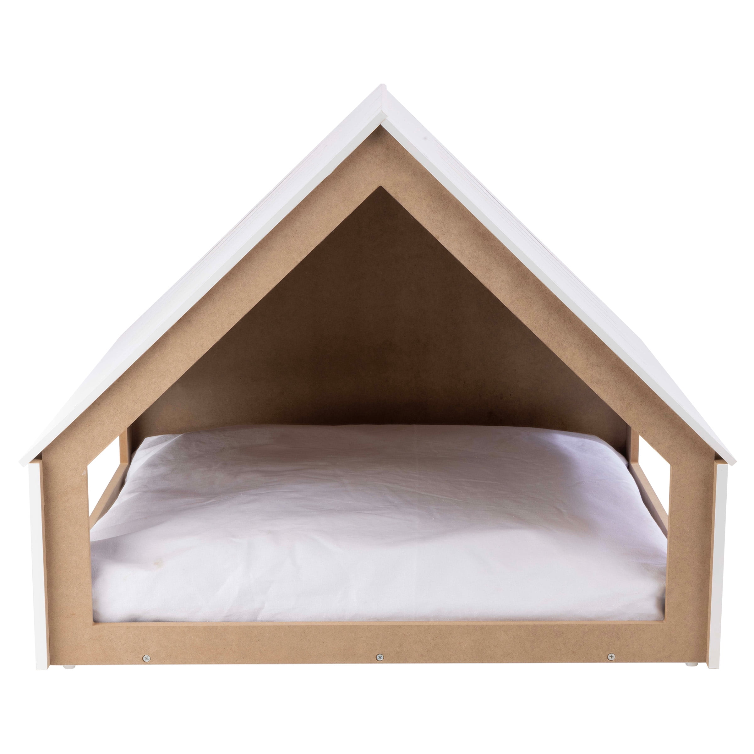 PETMAKER Indoor Dog House for Small to Medium Pets up to 80lbs - Wood Doghouse with Cushion, White