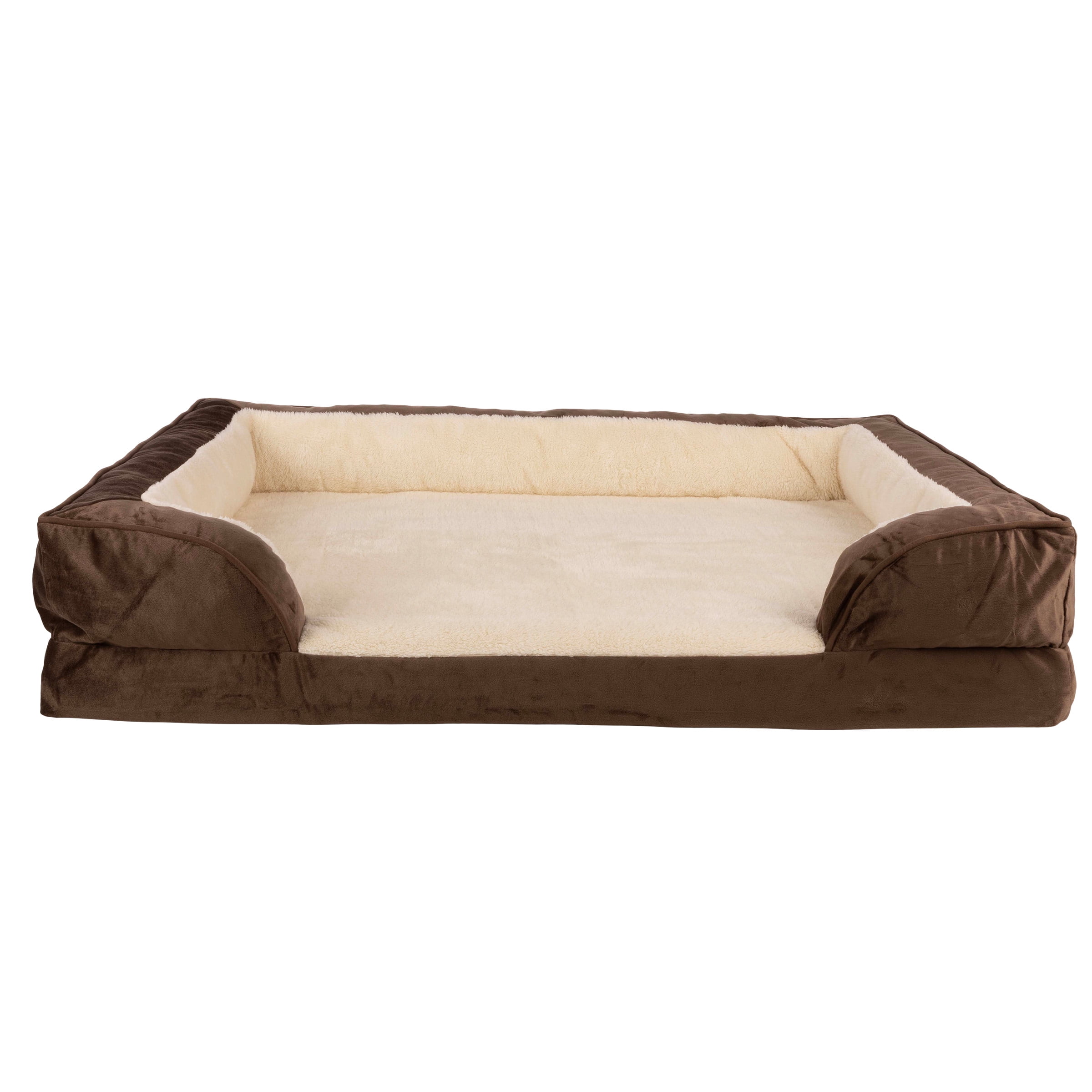 PETMAKER Orthopedic Dog Bed with Bolster and Washable Cover, Brown