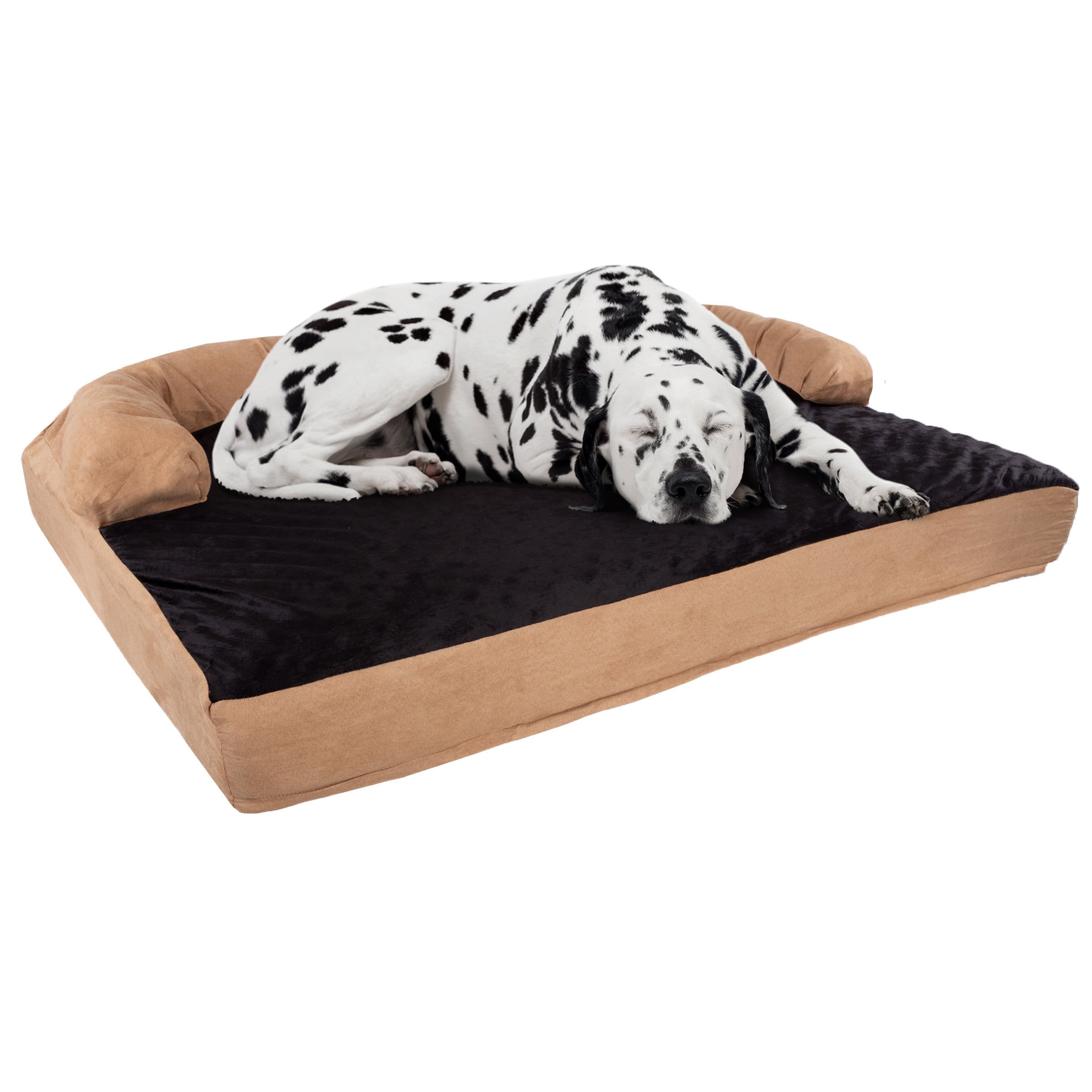 Extra Large Tan Orthopedic Memory Foam Pet Bed with Bolster