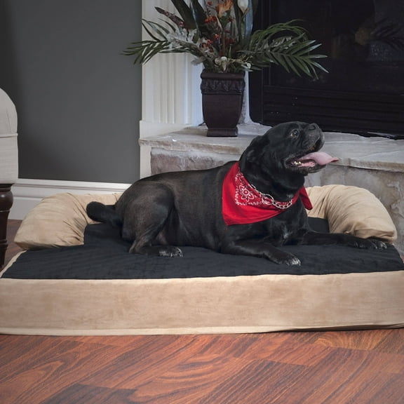 PETMAKER 3-Layer Sofa Dog Bed - Orthopedic Dog Furniture, Tan/Black
