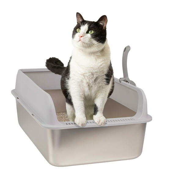 PETMAKER Stainless Steel Cat Litter Box with High Sides and Scoop Included