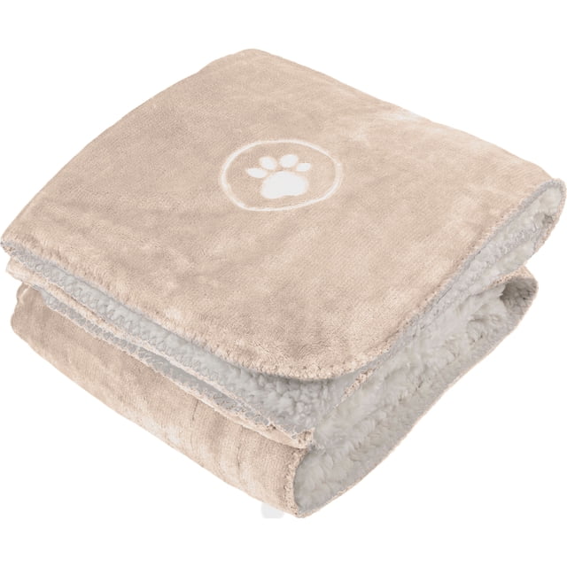 PETMAKER 50x60-Inch Reversible Sherpa Fleece Waterproof Dog Blanket (Tan)