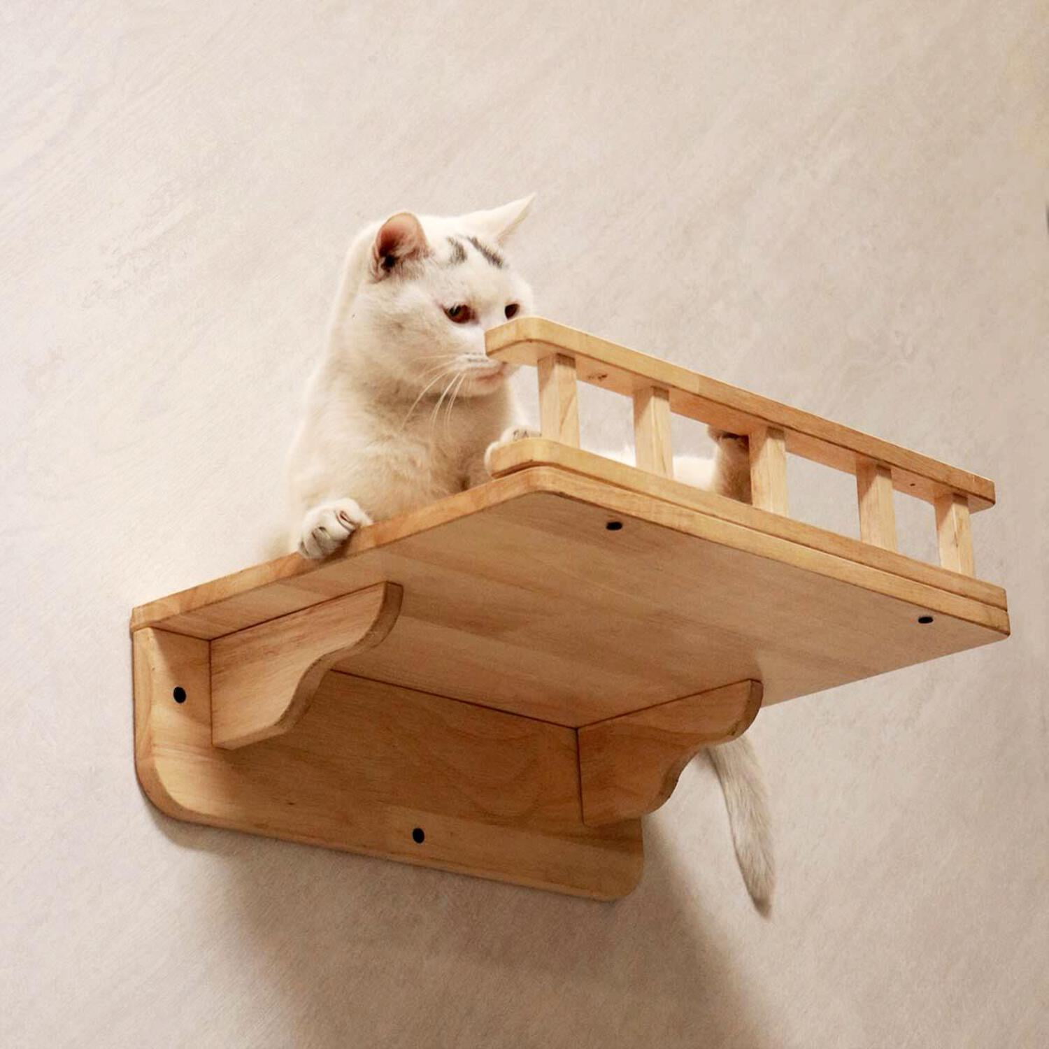 PETOMG Cat Perch, Cat Wall Bed, Cat Shelf Wall | Rubberwood