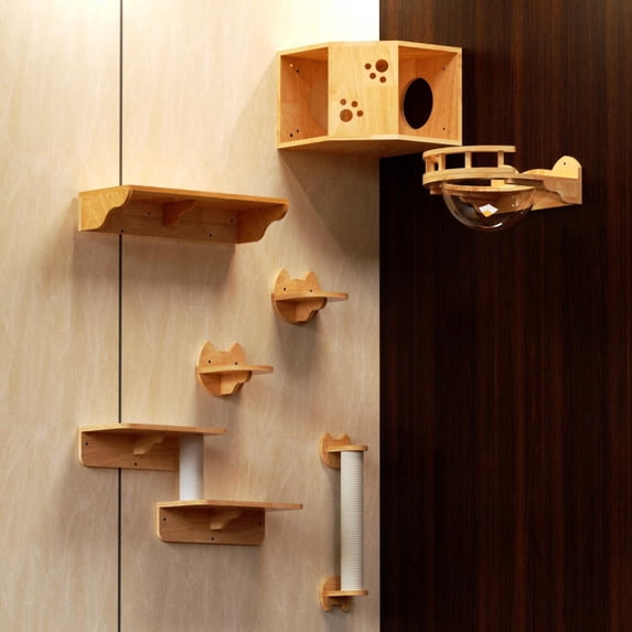 Existing Cat Set PETOMG Cat Shelves, Cat Perch, Rubberwood Cat Walks | Cat Wall Mounted ...