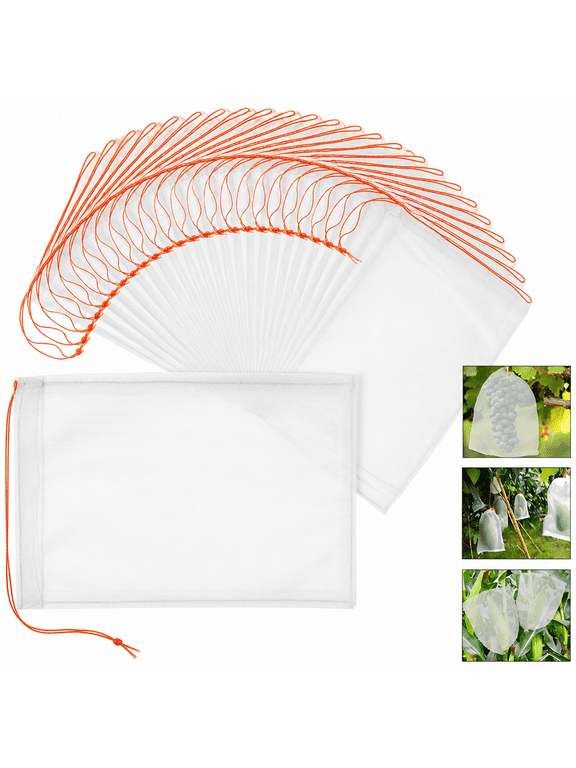 50Pc Fruit Bags Clear Reusable Vegetables Flowers Nylon Mesh Bag with Drawstring for Yard