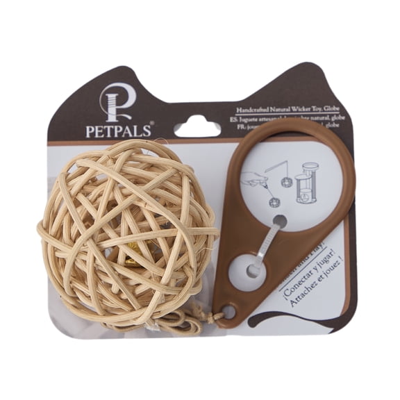 PETPALS Cat Rattan Toy Ball, Chew Ball for Teething, Dental Health, Nature Rattan Material, Beige