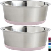 PETRIBE Dog Bowl Set of 2, Heavy Duty Stainless Steel Bowls,Holds 2 Cups, Pink