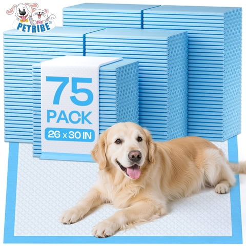 PETRIBE Large Puppy Pads, 30"×26", 75 Count, Super Absorbent Pee Pads for Large Dogs with Leak-Proof Design