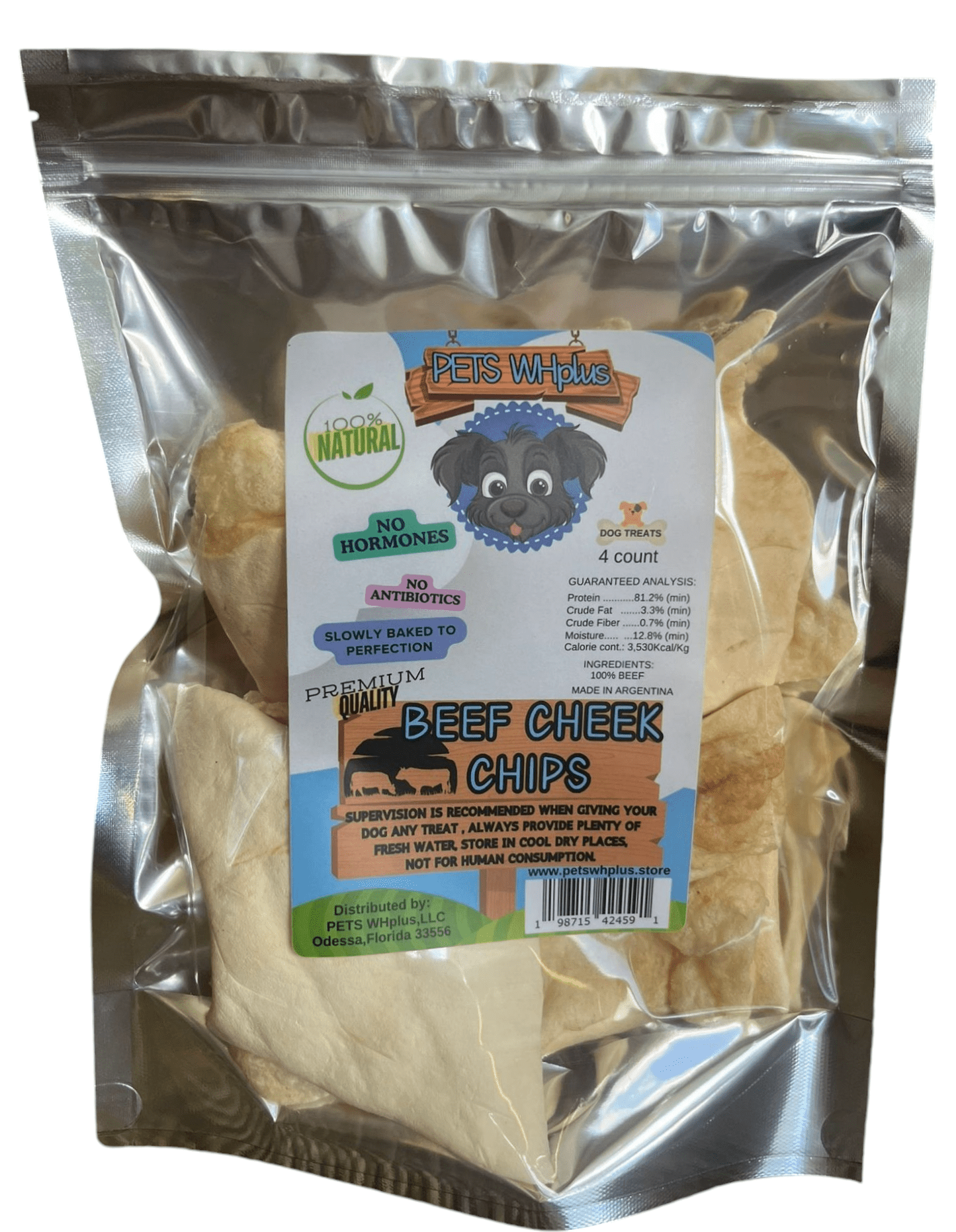PETS WHplus Beef Cheek Chips for Dogs,100 Natural Dog Treat,4 Count