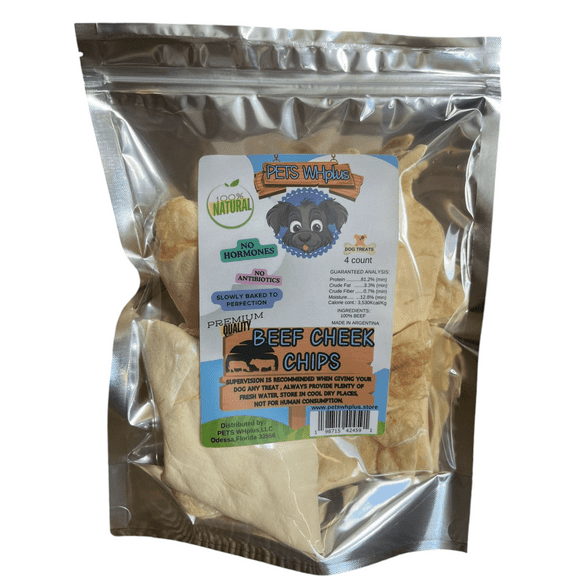 PETS WHplus Beef Cheek Chips Dental Treats for Dogs, 4 Count Bag ,100% All Natural -Single Ingredient