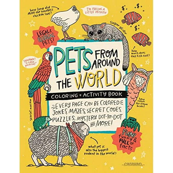 Pre-Owned PETS from around the WORLD Coloring + Activity Book: Jokes, Mazes, Secret Codes, Puzzles, Mystery Dot-to-Dot & MORE! (Caravan Coloring + Activity Books) Paperback