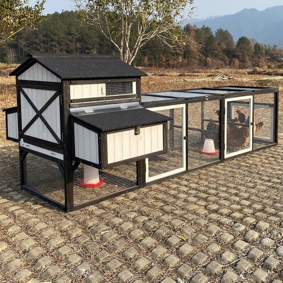 PETSCOSSET 116" L Large Chicken Coop and Run, Hen House with 4 Nesting Box Boxes for 4-8 Chickens, Black