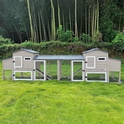 PETSCOSSET 136L 2 Story Poultry Cage Chicken Coop with Wheels, Outdoor Backyard Wooden Hen House, Gray