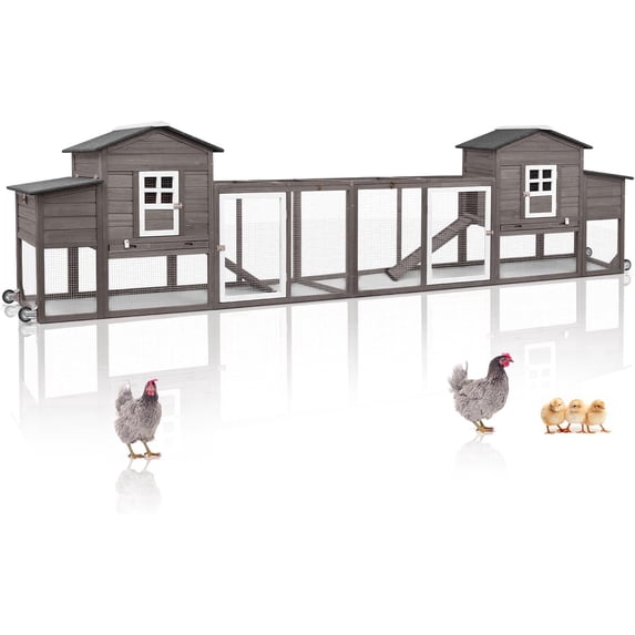 PETSCOSSET 158"L Large Chicken Coop with Run, Outdoor Chicken Hen House with Wheels, Nesting Boxes, Gray