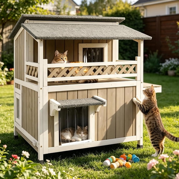 PETSCOSSET, 2-Story Outdoor Cat House, 30