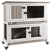 PETSCOSSET 36"L Rabbit Hutch Indoor Wooden 2 Story Bunny Hutch Rabbit Cage Outdoor Bunny Cage on 4 Metal Wheels and 2 Deeper Pull Out Trays,Ramp,Guinea Pig Pet 