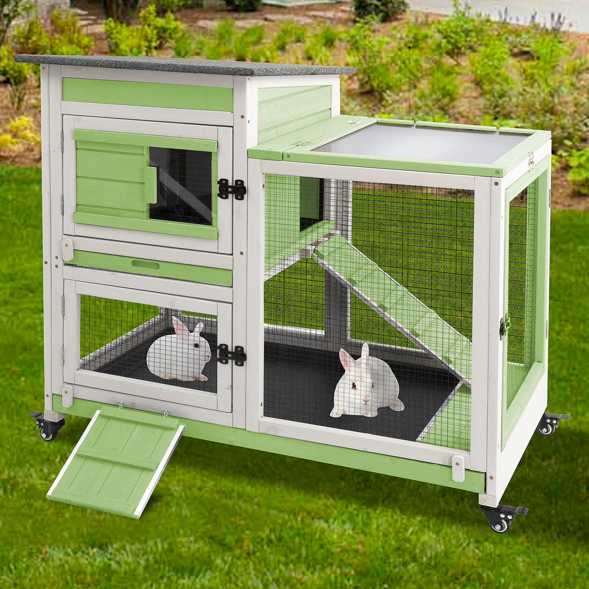 PETSCOSSET 40"L Rabbit Hutch Indoor Wooden Large Bunny Hutch Outdoor 2