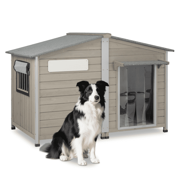 PETSCOSSET XL Wooden Dog House Outdoor, 51.2" All-Weather Pet Kennel with Asphalt Roof, Openable Top and Removable Floor for Easy Cleaning, Side Vent Window